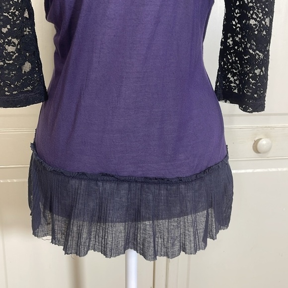 FREE PEOPLE Women’s Purple With Black Lace & Ruffle Boho Top Blouse Size Small - Picture 9 of 10